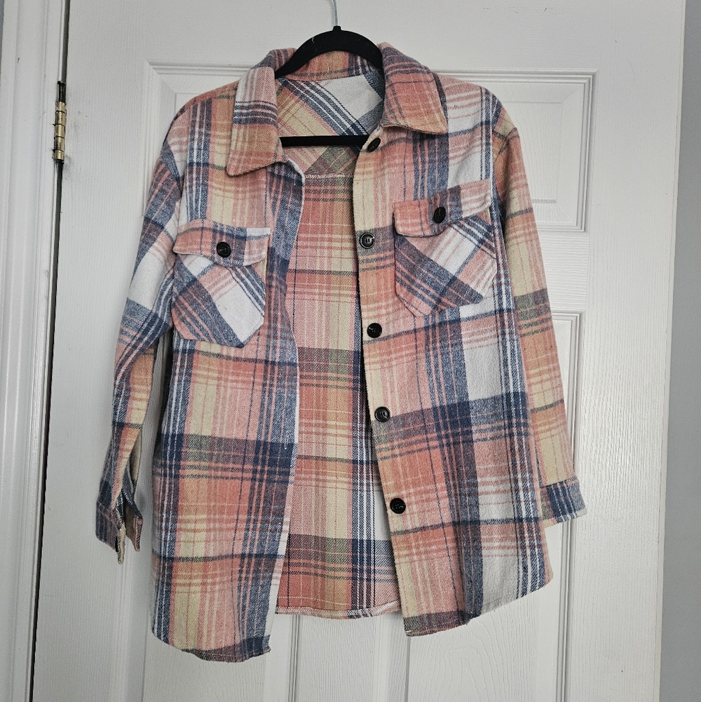 Plaid Button-Up Shirt Jacket XS